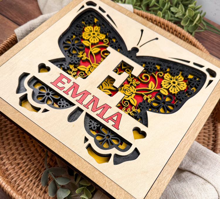 Personalized Butterfly Name Sign | Layered Wooden Nursery Wall Decor for Girls