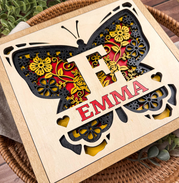 Personalized Butterfly Name Sign | Layered Wooden Nursery Wall Decor for Girls