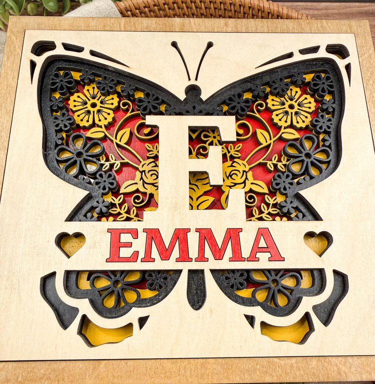 Personalized Butterfly Name Sign | Layered Wooden Nursery Wall Decor for Girls
