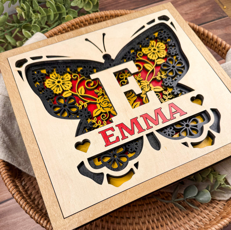 Personalized Butterfly Name Sign | Layered Wooden Nursery Wall Decor for Girls