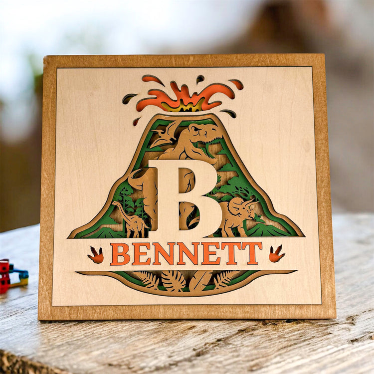 Personalized Dinosaur Name Sign | Layered Wood Boys Room Decor