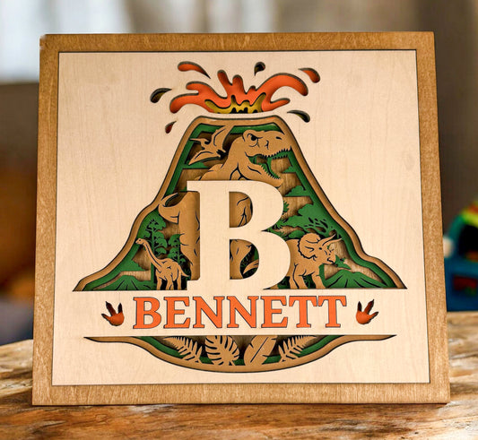 Personalized Dinosaur Name Sign | Layered Wood Boys Room Decor