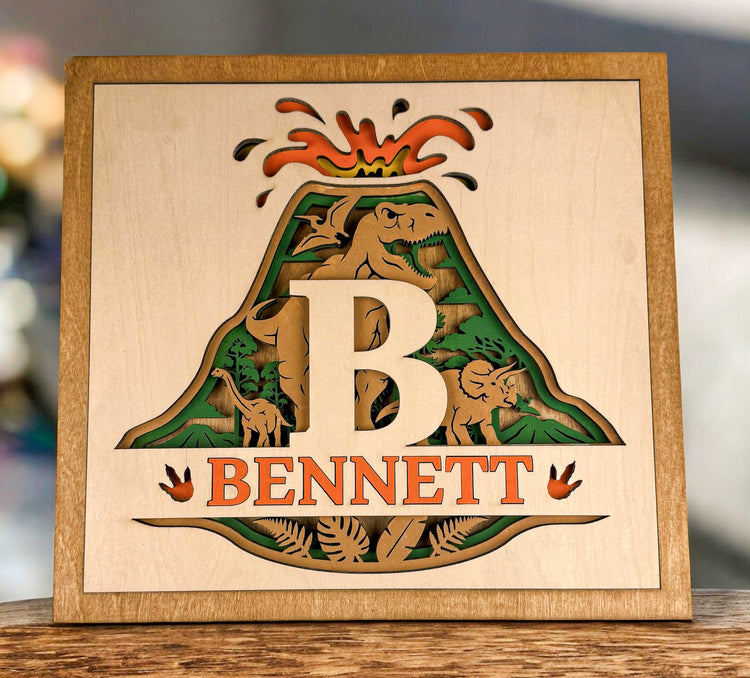 Personalized Dinosaur Name Sign | Layered Wood Boys Room Decor