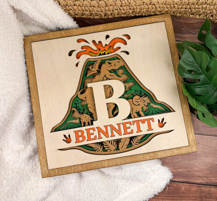 Personalized Dinosaur Name Sign | Layered Wood Boys Room Decor
