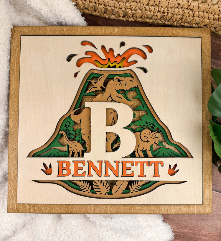 Personalized Dinosaur Name Sign | Layered Wood Boys Room Decor