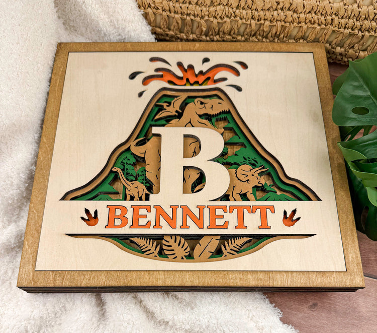 Personalized Dinosaur Name Sign | Layered Wood Boys Room Decor