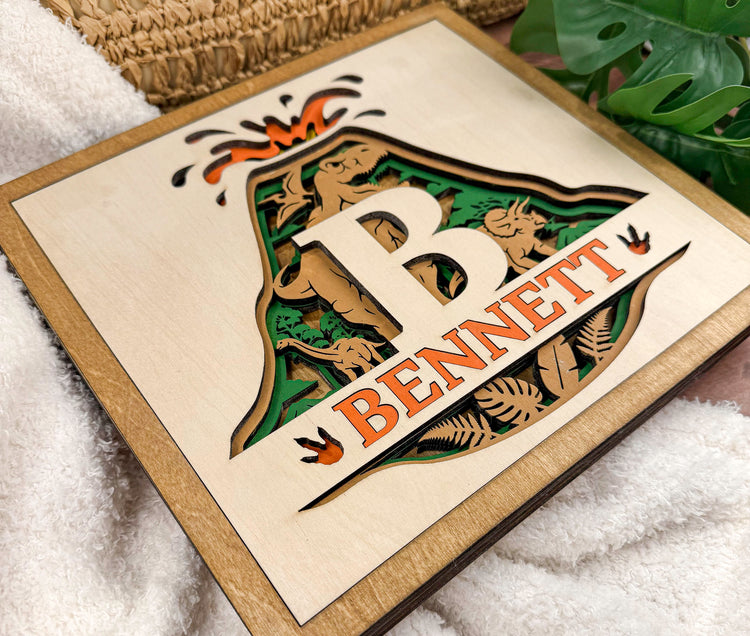 Personalized Dinosaur Name Sign | Layered Wood Boys Room Decor
