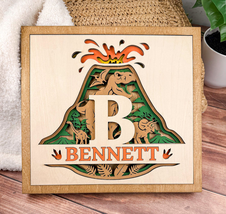 Personalized Dinosaur Name Sign | Layered Wood Boys Room Decor