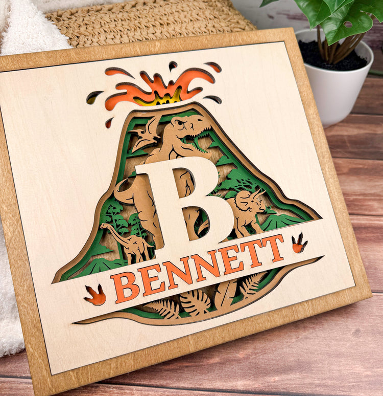 Personalized Dinosaur Name Sign | Layered Wood Boys Room Decor