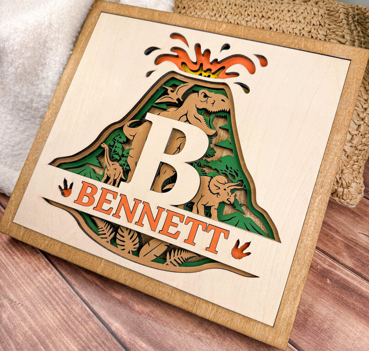 Personalized Dinosaur Name Sign | Layered Wood Boys Room Decor