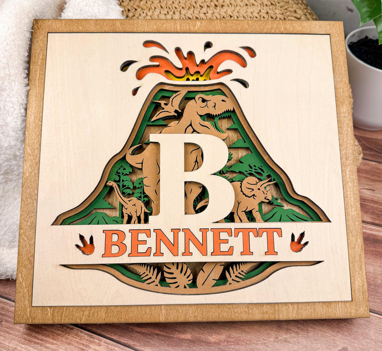 Personalized Dinosaur Name Sign | Layered Wood Boys Room Decor