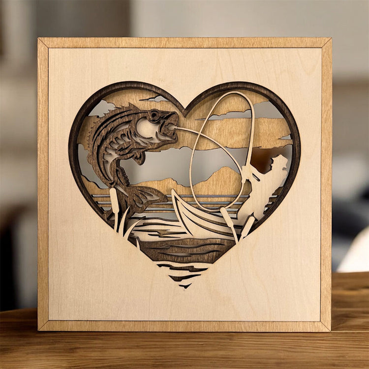 Fishing Gift for Dad – Layered Birch Wood Fisherman Wall Art – Bass Fishing Decor for Grandpa, Lake House or Man Cave