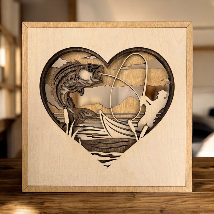 Fishing Gift for Dad – Layered Birch Wood Fisherman Wall Art – Bass Fishing Decor for Grandpa, Lake House or Man Cave