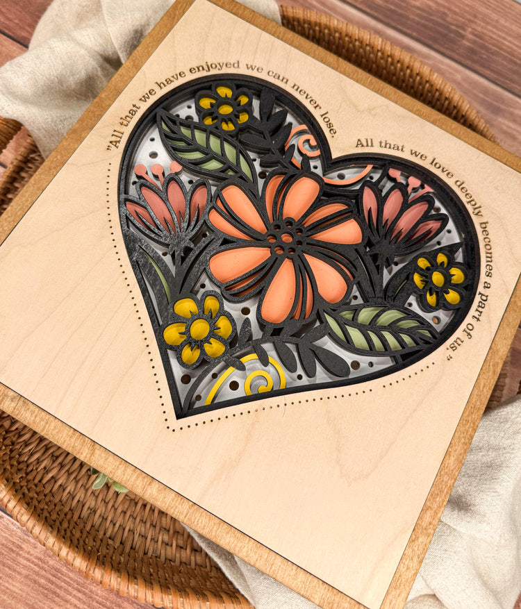 In Loving Memory Floral Wall Art – Layered Wood Memorial Sign