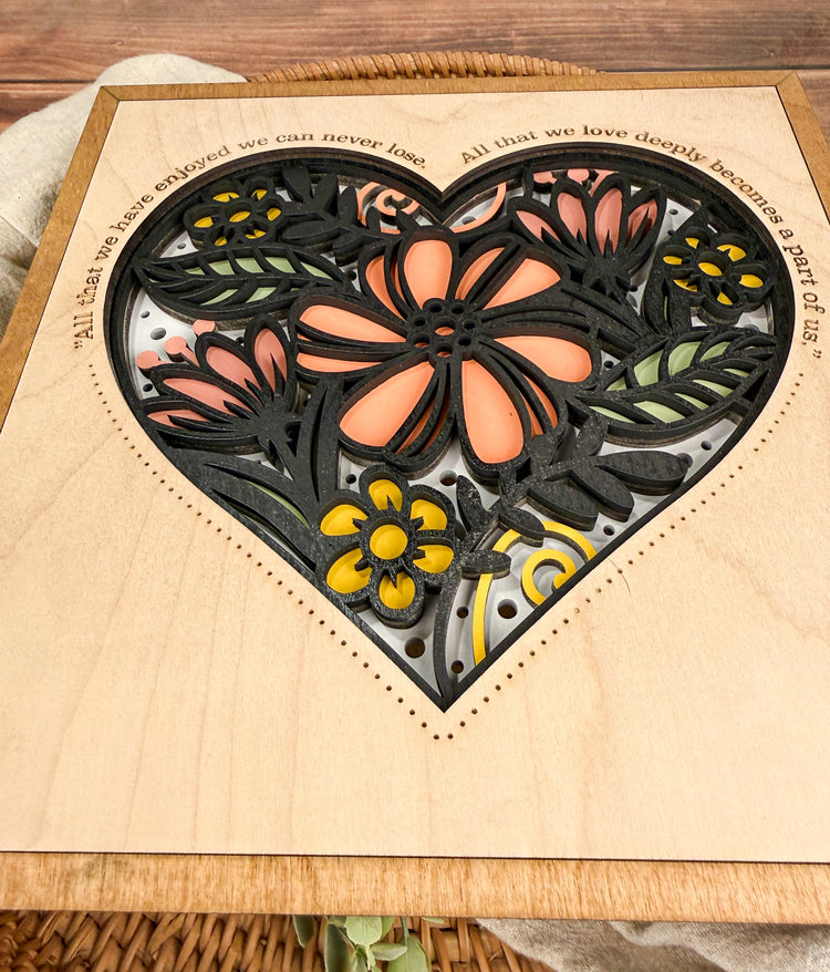In Loving Memory Floral Wall Art – Layered Wood Memorial Sign