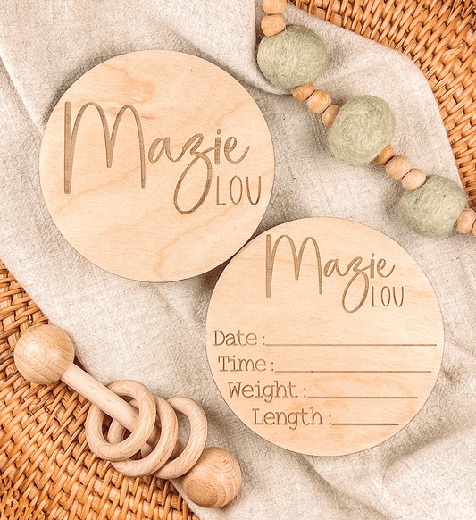 Double-Sided Birth Announcement Sign for Hospital – Personalized Wooden Baby Name Plaque with Birth Stats – Custom Newborn Keepsake