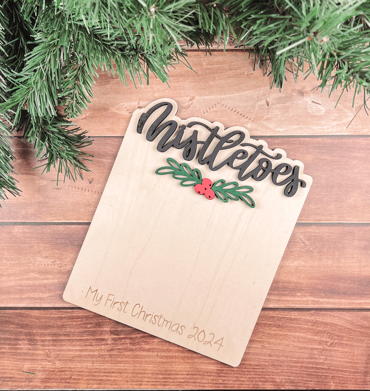 Mistletoes Baby Footprint Sign,  Personalized Baby’s First Christmas Keepsake for 2024