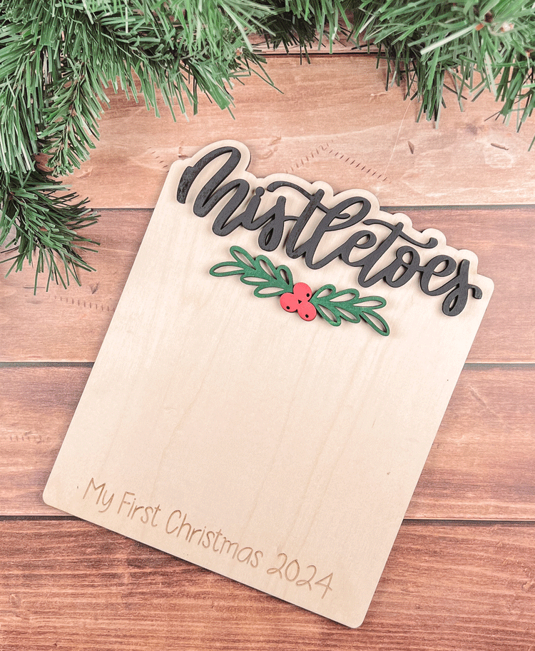 Mistletoes Baby Footprint Sign,  Personalized Baby’s First Christmas Keepsake for 2024