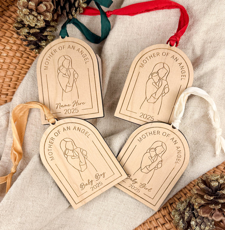 Mother of an Angel Ornament – Personalized Wooden Memorial Keepsake