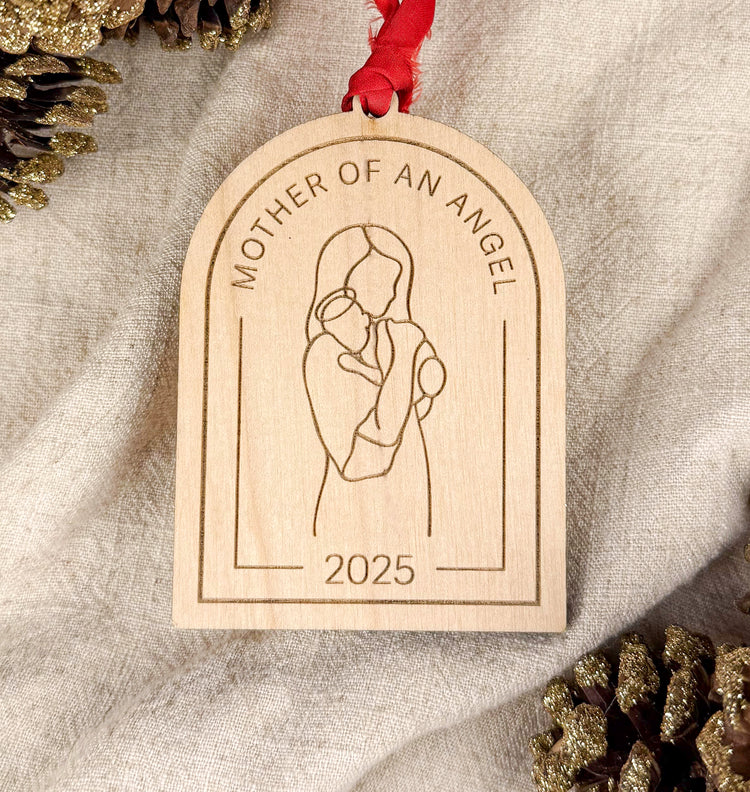 Mother of an Angel Ornament – Personalized Wooden Memorial Keepsake