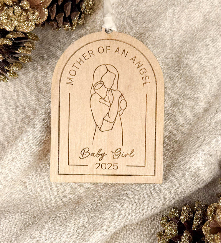 Mother of an Angel Ornament – Personalized Wooden Memorial Keepsake