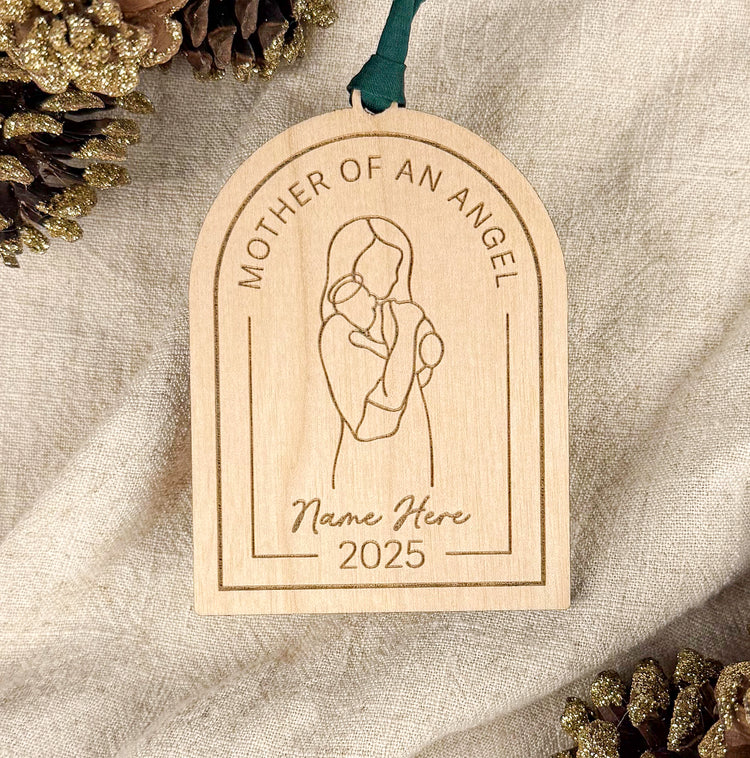 Mother of an Angel Ornament – Personalized Wooden Memorial Keepsake