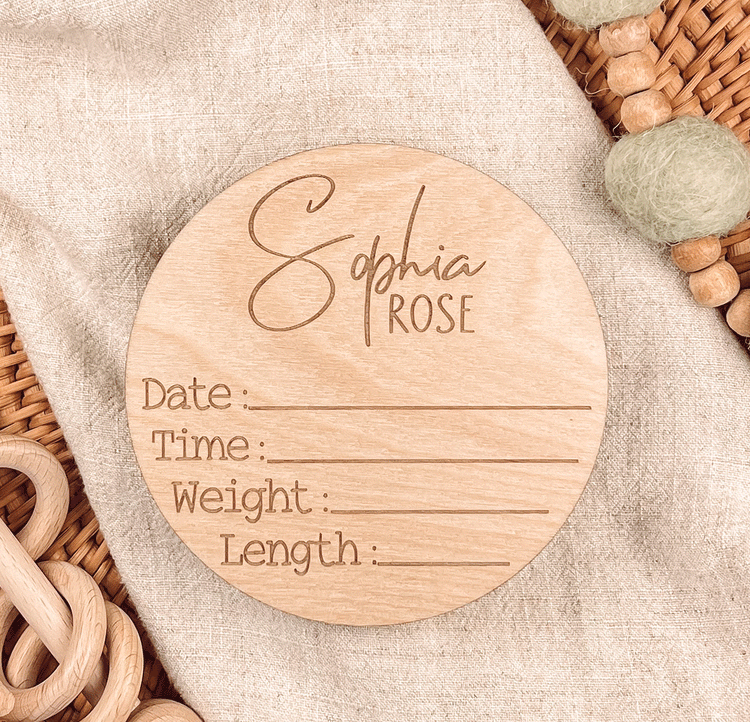 Personalized Baby Birth Announcement Sign for Hospital, Custom Baby Name Disc Perfect for Hospital and Newborn Photos