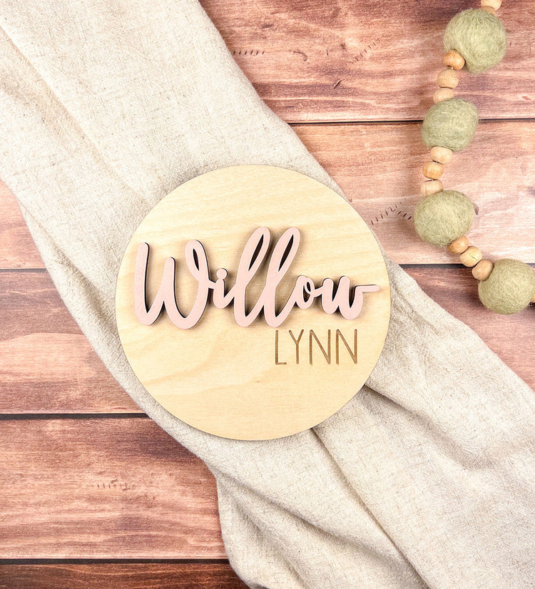 Personalized Baby Birth Announcements - Custom Wood Name Sign with Footprint Keepsake