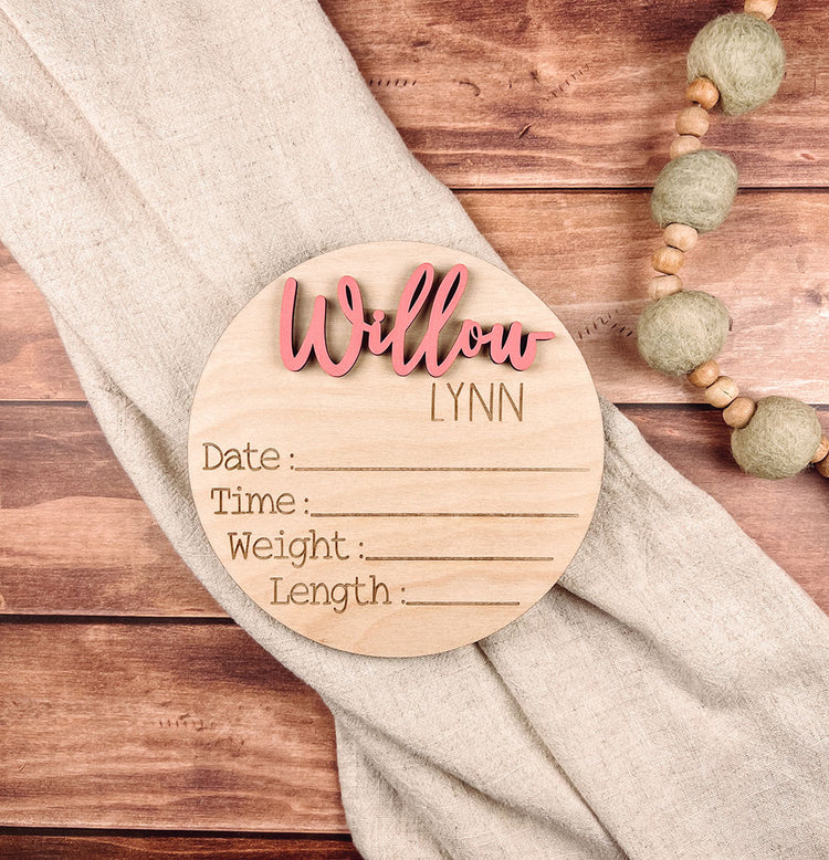 Personalized Baby Birth Announcements - Custom Wood Name Sign with Footprint Keepsake