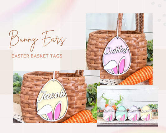 Personalized Pastel Easter Bunny Ears Basket Tags