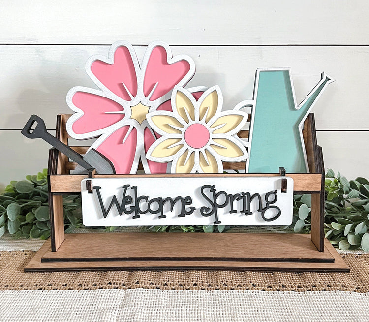 Welcome Spring Shelf Sitter Decor for Unique Kitchen Farmhouse Decor  Tiered Tray Decor, Coffee Bar Decor