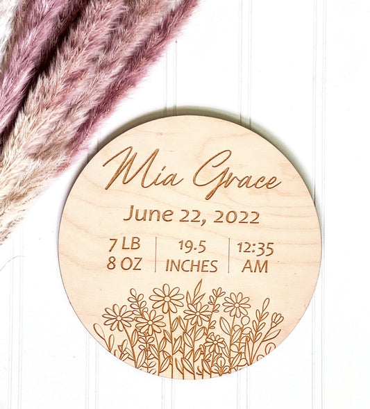 Personalized Engraved Wood Birth Announcement Sign with Baby's Name and Birth Stats